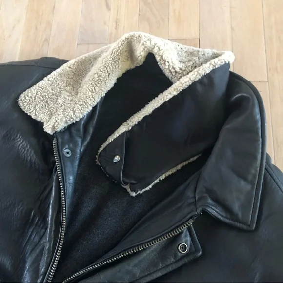 Hugo Boss Black Soft Leather Removeable Sheepskin Collar Bomber Jacket Men's 46 - Picture 9 of 16
